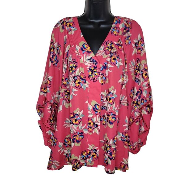 Zac & Rachel floral baloon sleeve peasant top blouse size 1x - Picture 1 of 7